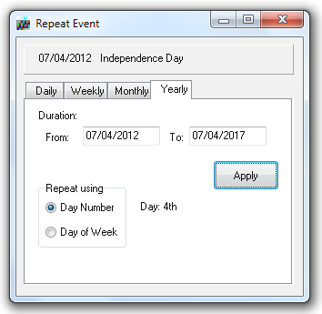 Repeat by specific date